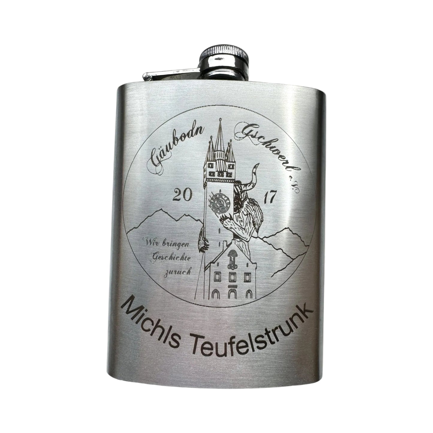 Flachmann Metall schwarz & silber – Mit Lasergravur personalisiert