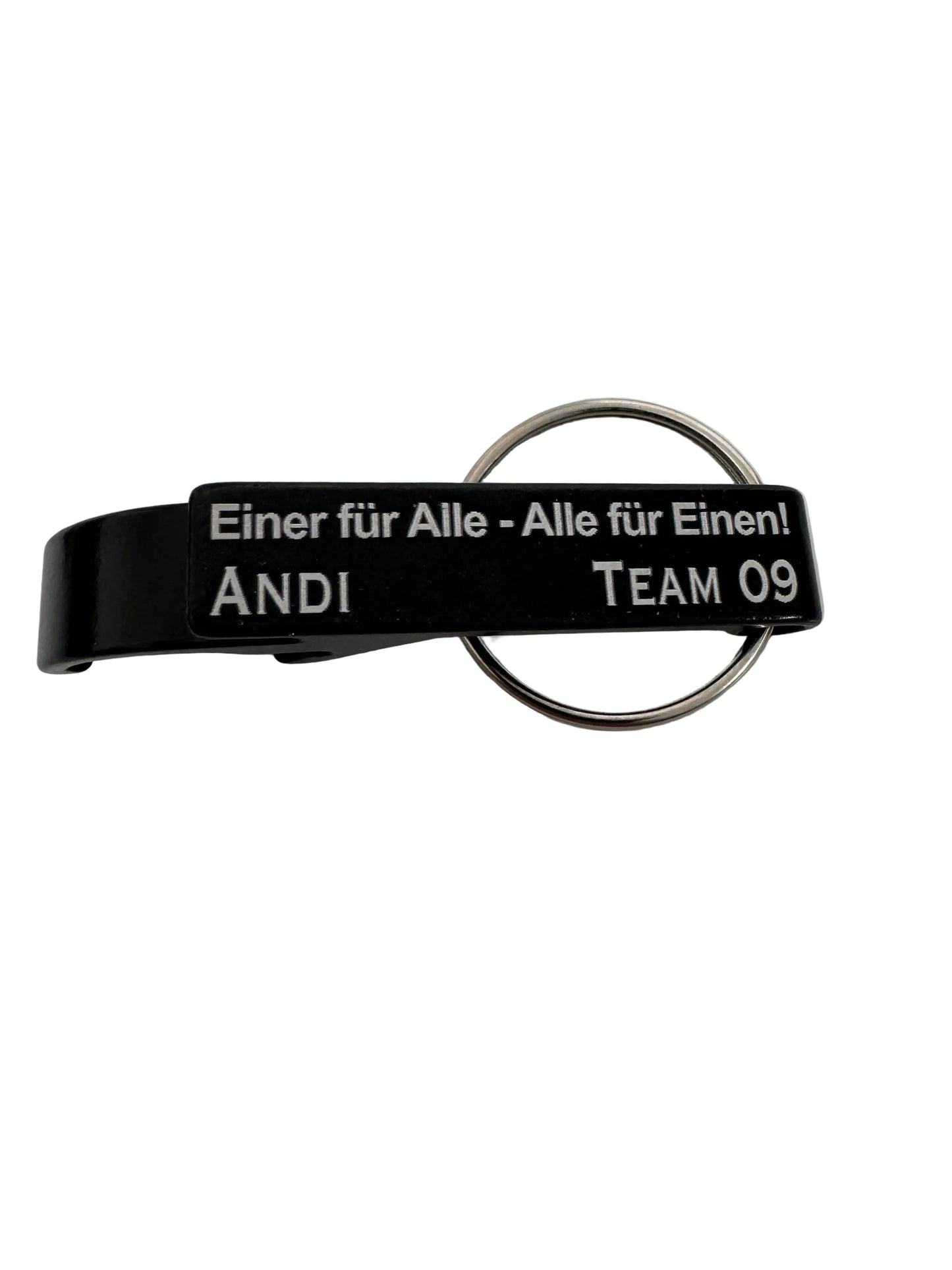 Schlüsselanhänger Flaschenöffner Aluminium – Text & Grafik Gravur | 2-in-1