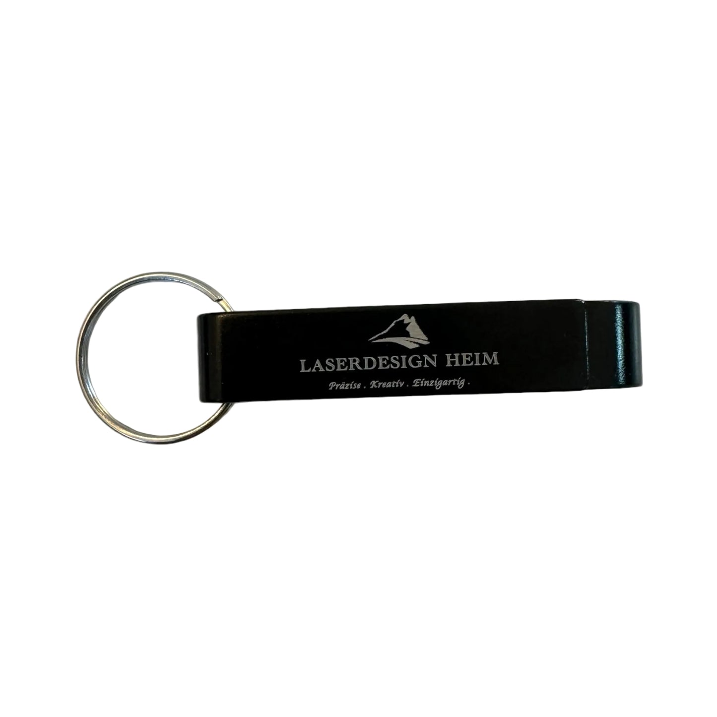 Schlüsselanhänger Flaschenöffner Aluminium – Text & Grafik Gravur | 2-in-1