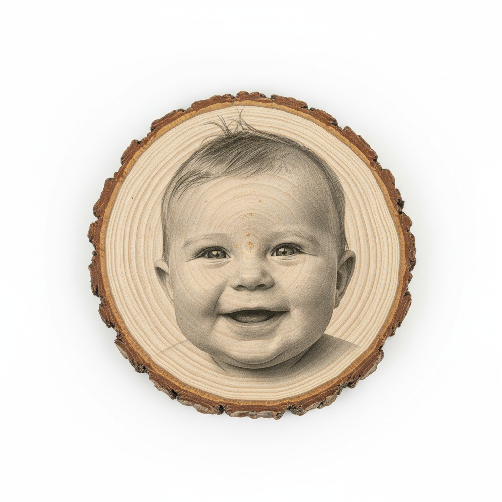 Baumscheibe Fotogravur Baby