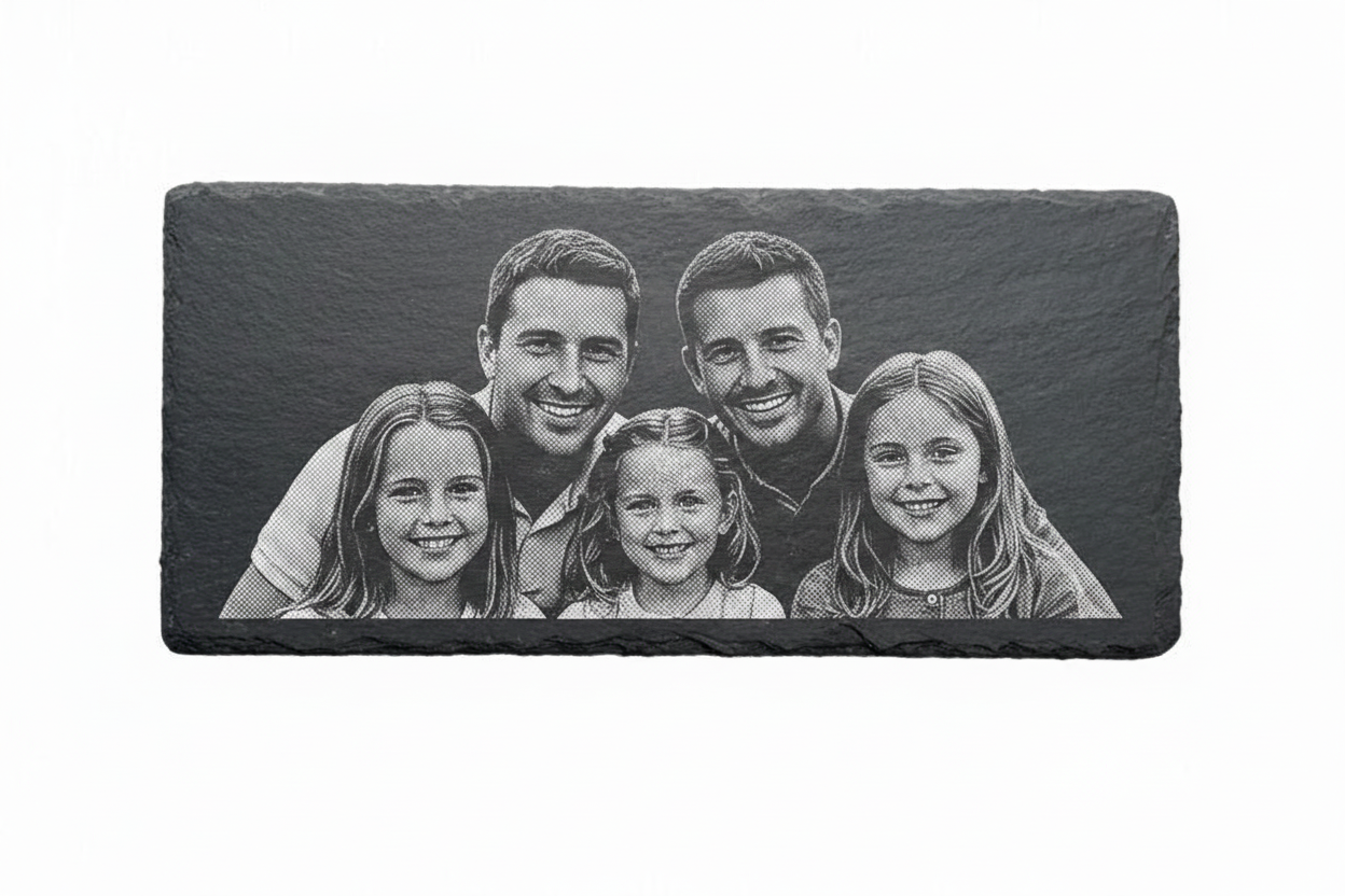 Schiefer Fotogravur Familie vollflächig