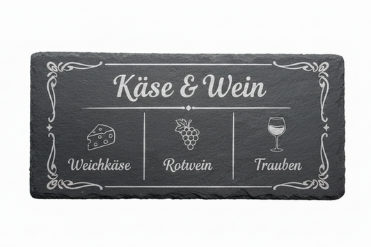 Schiefer Gravur Käse Wein