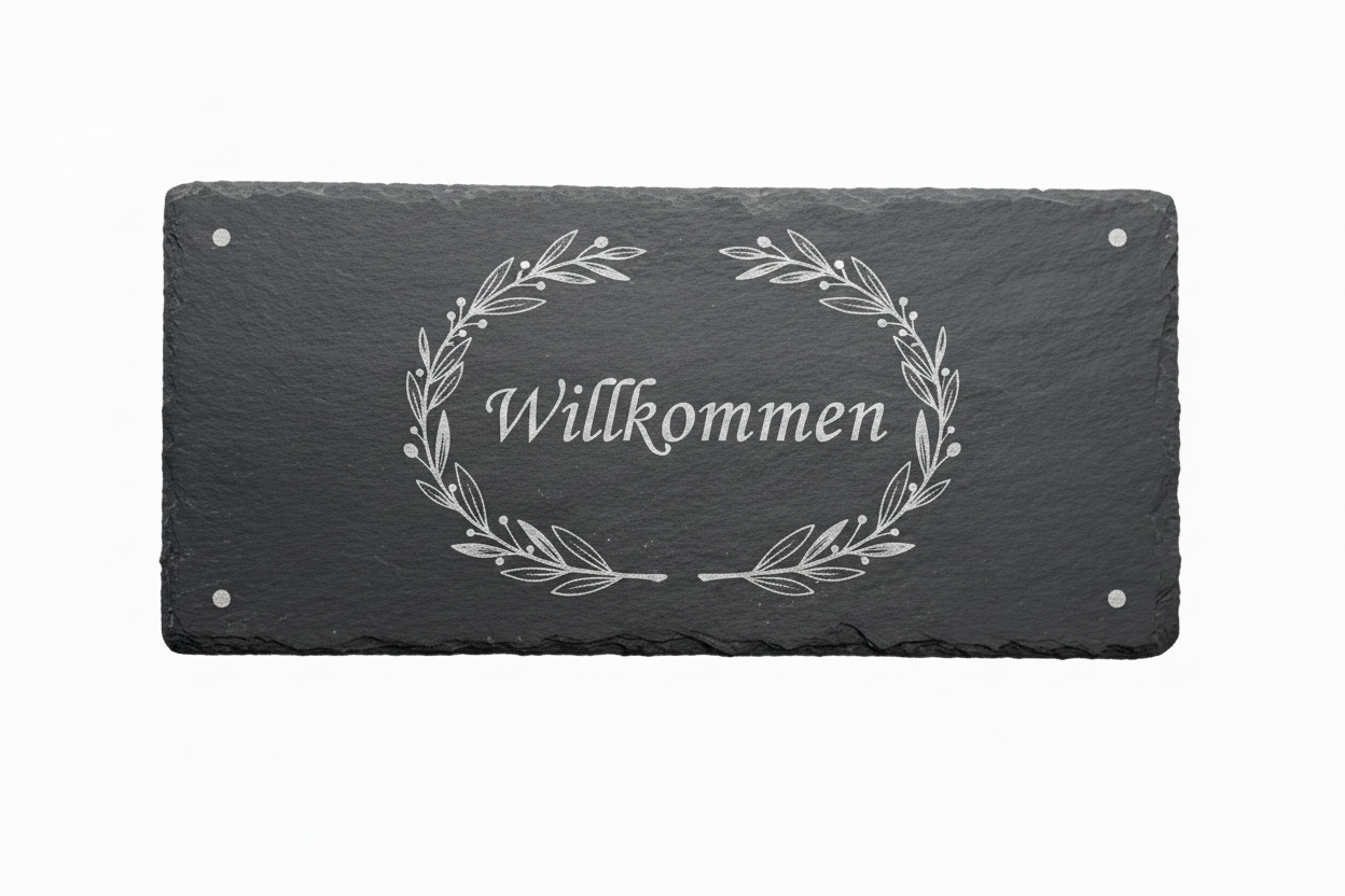 Schiefer Gravur Willkommen