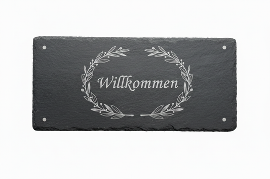 Schiefer Gravur Willkommen